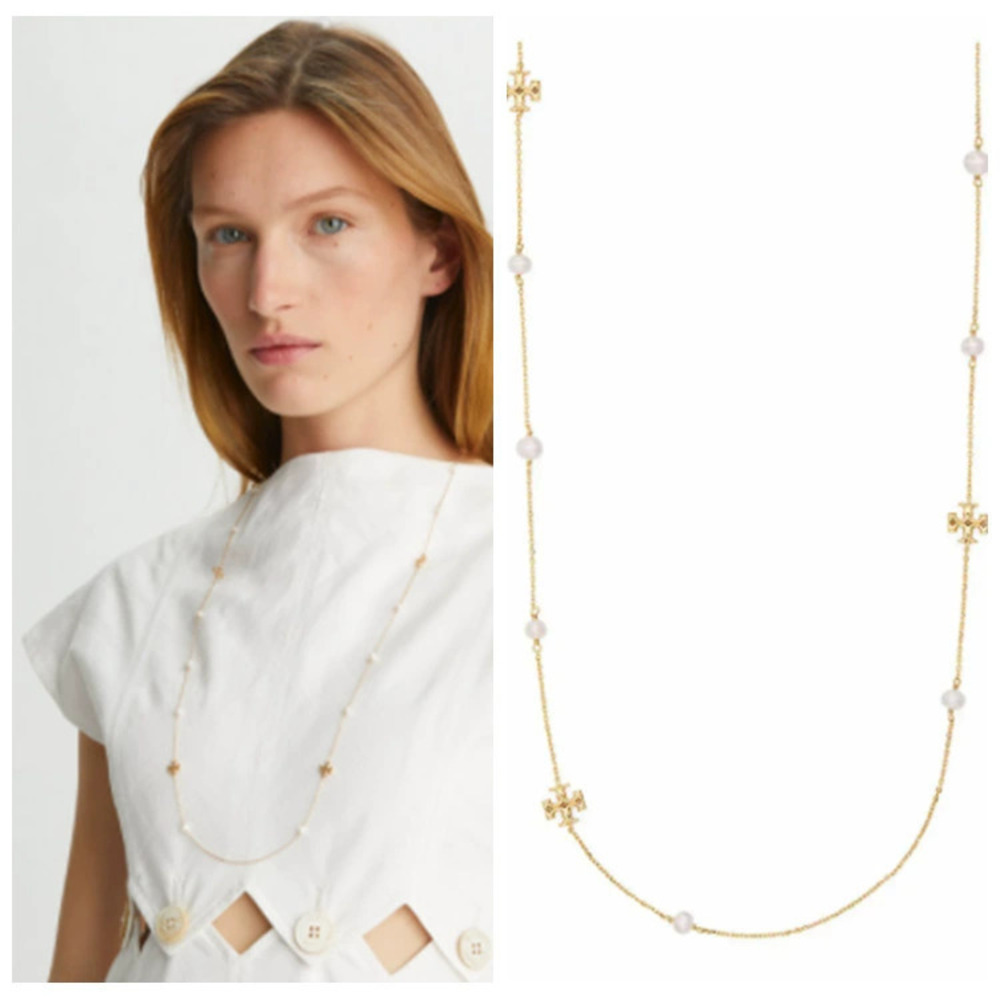 Tory Burch Freshwater Pearl Hollow Long Sweater Necklace
